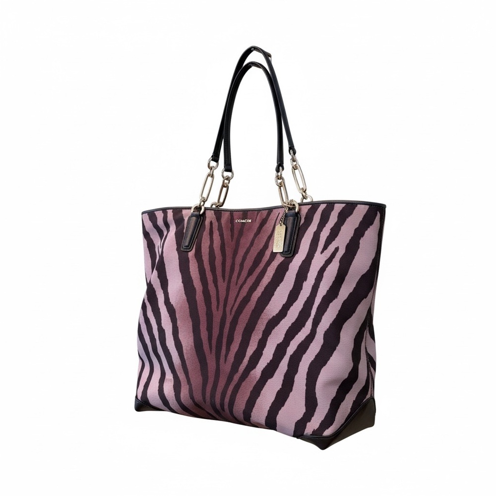 Coach Brown and Gold Zebra-Print Tote with Black Trim